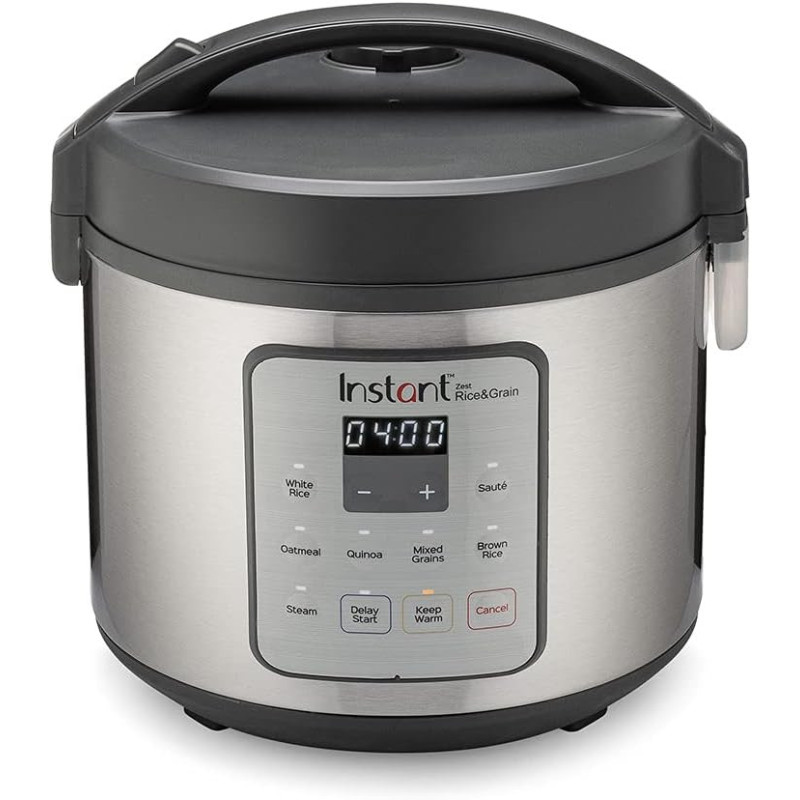 Instant Zest Rice And Grain Cooker 20 Cups Cooked (10 Cups Uncooked), 8 One Touch Smart Program, Non Stick Ceramic Inner Pot, Inp 140 5011 01 Gc, Black And Stainless Steel, 1 Year Warranty
