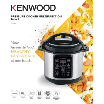 Kenwood 14-In-1 Electric Pressure Cooker 6L 1000W Multifunctional Programmable Multicooker With Safety Feature, 14 Smart Cook Programs, Manual Function For Personalised Recipes PCM60, Black And Silver, 1 Year Warranty