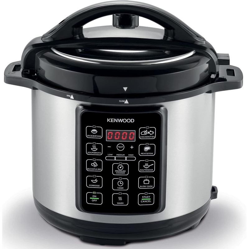 Kenwood 14-In-1 Electric Pressure Cooker 6L 1000W Multifunctional Programmable Multicooker With Safety Feature, 14 Smart Cook Programs, Manual Function For Personalised Recipes PCM60, Black And Silver, 1 Year Warranty