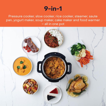 Nutricook Smart Pot 2 Plus 1500 Watts - 9 Appliances In 1, Pressure Cooker, Slow Cooker, Rice Cooker, Steamer, Saute Pot, Yogurt Maker, Soup Maker, Cake Maker, Food Warmer, 9.5L, Brushed SS Black, 1 Year Warranty