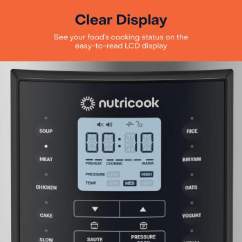 Nutricook Smart Pot 2 Plus 1500 Watts - 9 Appliances In 1, Pressure Cooker, Slow Cooker, Rice Cooker, Steamer, Saute Pot, Yogurt Maker, Soup Maker, Cake Maker, Food Warmer, 9.5L, Brushed SS Black, 1 Year Warranty