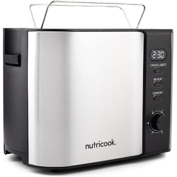 Nutricook Digital 2 Slice Toaster With Led Display, Stainless Steel Toaster With 2 Long And Extra Wide Slots, Silver, T102S, 2 Year Warranty