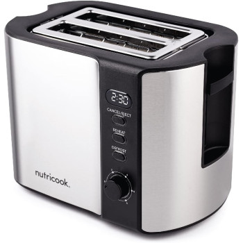 Nutricook Digital 2 Slice Toaster With Led Display, Stainless Steel Toaster With 2 Long And Extra Wide Slots, Silver, T102S, 2 Year Warranty