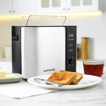 Nutricook Digital 2 Slice Toaster With Led Display, Stainless Steel Toaster With 2 Long And Extra Wide Slots, Silver, T102S, 2 Year Warranty