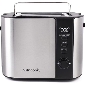 Nutricook Digital 2 Slice Toaster With Led Display, Stainless Steel Toaster With 2 Long And Extra Wide Slots, Silver, T102S, 2 Year Warranty