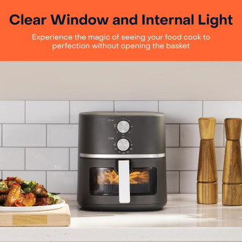 Nutricook Air Fryer Essentials Classic Vision By Caliber Brands, With Clear Window And Internal Light, Procyclone Technology, 5.2L Capacity, 2 Control Knobs, AFE152M-G, Grey, 1500 Watts, 2 Year Warranty