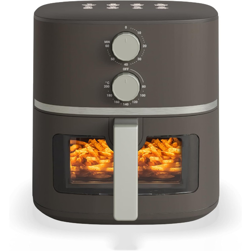 Nutricook Air Fryer Essentials Classic Vision By Caliber Brands, With Clear Window And Internal Light, Procyclone Technology, 5.2L Capacity, 2 Control Knobs, AFE152M-G, Grey, 1500 Watts, 2 Year Warranty