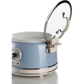 Ariete Vintage Electric Rice Cooker 3.8 Litre, 5 Modes For Rice, Saute, Steam, Heating, Slow Cooker, 700W, Removable Non Stick Ceramic Bowl, Glass Lid, For Sushi, Stew, Omelet - Blue ART2904/05, 1 Year Warranty