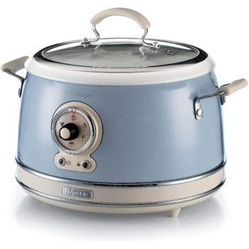 Ariete Vintage Electric Rice Cooker 3.8 Litre, 5 Modes For Rice, Saute, Steam, Heating, Slow Cooker, 700W, Removable Non Stick Ceramic Bowl, Glass Lid, For Sushi, Stew, Omelet - Blue ART2904/05, 1 Year Warranty