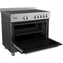 Midea 90X60Cm Freestanding Ceramic Cooker With 109L Multifunction Oven, 5 Zones Full Electric Cooking Range With LED Display, Dual Convection Fan, Rotisserie, Digital Timer, Stainless Steel, VSVC96048, 1 Year Warranty