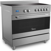Midea 90X60Cm Freestanding Ceramic Cooker With 109L Multifunction Oven, 5 Zones Full Electric Cooking Range With LED Display, Dual Convection Fan, Rotisserie, Digital Timer, Stainless Steel, VSVC96048, 1 Year Warranty