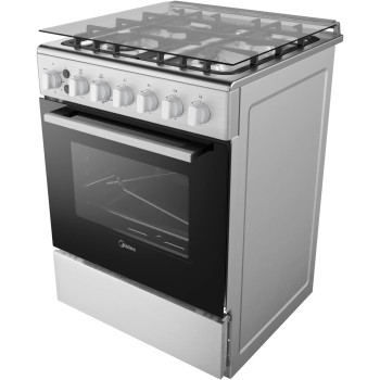 Midea 60X60Cm Freestanding Cooker With Convection Fan, Full Gas Cooking Range With 4 Burners, Automatic Ignition And Full Safety, Cast Iron Pan Support, Double Knob For Grill And Oven Control, EME6060-C, 1 Year Warranty