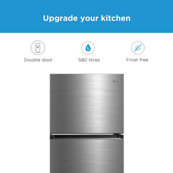 Midea 580L Gross Top Mount Double Door Refrigerator MDRT580MTE46, 2 Doors Frost Free Fridge Freezer With Smart Sensor And Humidity Control, Active-C Fresh, Multi-Air Flow, Electronic Silver, Large, 1 Year Warranty