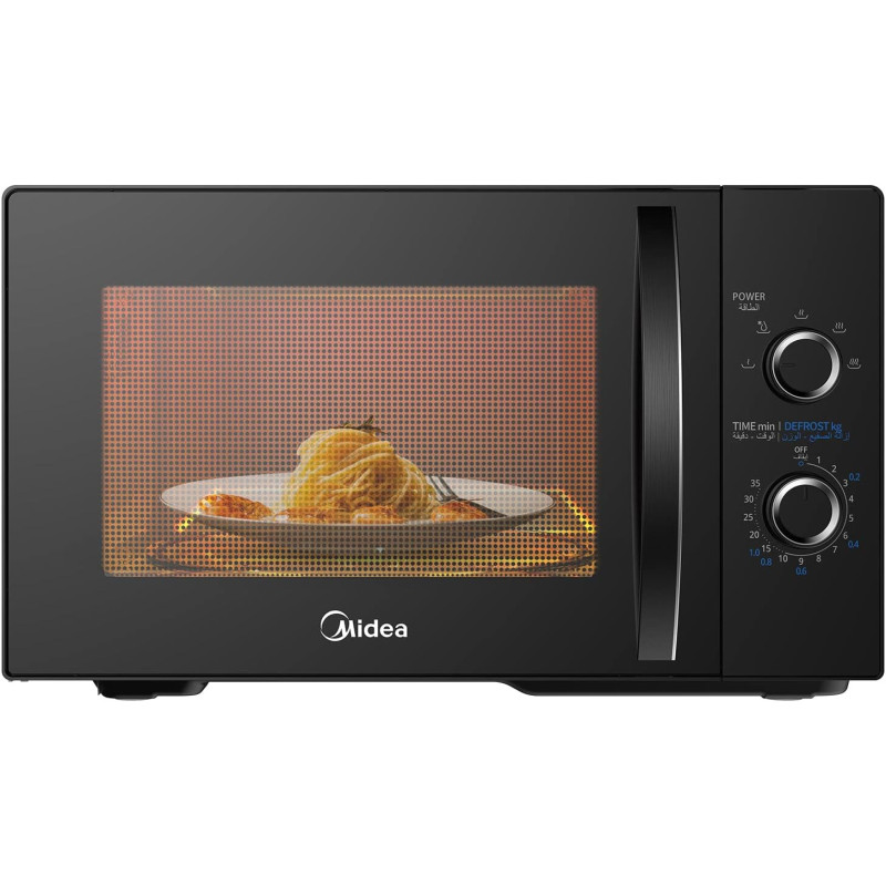Midea 25 Litres Solo Microwave Oven With 5 Power Levels, 800W, Child-Safety-Lock, Defrost Function, 35 Minutes Timer, Fast Reheat, Pull Open Door Handle, Good For Home And Office, Black, MM8P022KG-BK, 1 Year Warranty
