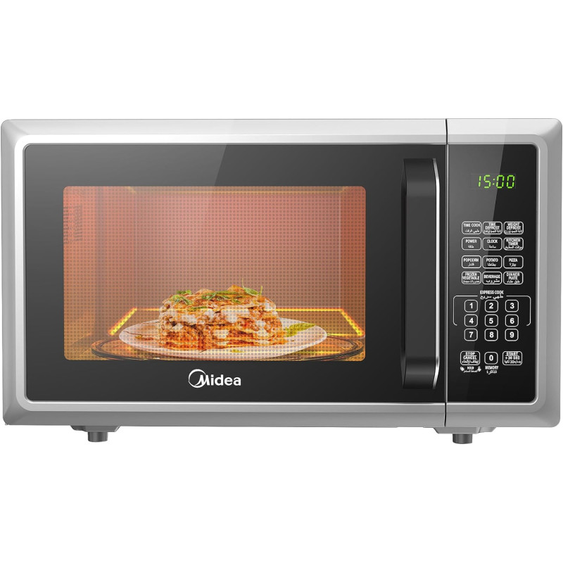 Midea 25L Microwave Oven With Digital Touch Control, 900W Power, Child-Safety-Lock, 10 Power Levels, Led Display With+30S Express Start, Grilling Roasting And Cooking Functions, Em925A2Gu-Sl, 1 Year Warranty