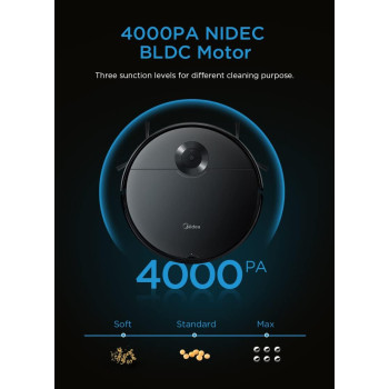 Midea I5C Robot Vacuum Cleaner, 4000Pa Strong Suction With Bldc Motor, Sweep And Wet Mopping, 3 Level To Choose, Wi-Fi App And Voice Control With Msmartlife, Several Cleaning Modes, 2600Mah Battery, 1 Year Warranty