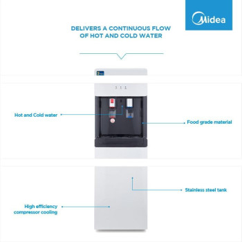 Midea Water Dispenser, Top Loading, 3-Taps Equipped With Hot Cold And Ambient Temperature, Floor Standing, Child Safety Lock, Ice Cold Technology, Best For Home, Kitchen And Office, White, Yl1675S-W, 1 Year Warranty