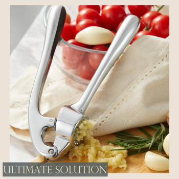 Kitessensu Premium Garlic Press, Garlic Mincer Set With Silicone Roller Peeler & Cleaning Brush, Easy To Squeeze And Clean, Rust Proof & Dishwasher Safe, Professional Efficient Ginger Crusher, 1 Year Warranty