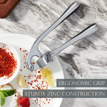 Kitessensu Premium Garlic Press, Garlic Mincer Set With Silicone Roller Peeler & Cleaning Brush, Easy To Squeeze And Clean, Rust Proof & Dishwasher Safe, Professional Efficient Ginger Crusher, 1 Year Warranty