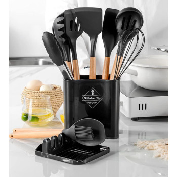 Arabest Silicone Cooking Utensil Set,Silicone Kitchen Utensil Set-13Pcs,Wooden Handles Utensils Tool For Nonstick Cookware,Non Toxic Heat Resistant Kitchen Tools Set With Storage Bucket And Lid Rest, 1 Year Warranty