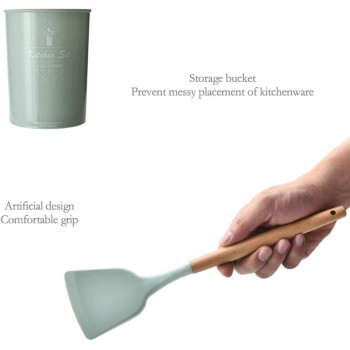 ComCreate Silicone Cooking Kitchen 11Pcs Wooden Utensils Tool For Nonstick Cookware, Cooking Utensils Set With Bamboo Wood Handles For Nonstick Cookware, Non Toxic Turner Tongs Spatula Spoon Set, 1 Year Warranty