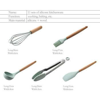 ComCreate Silicone Cooking Kitchen 11Pcs Wooden Utensils Tool For Nonstick Cookware, Cooking Utensils Set With Bamboo Wood Handles For Nonstick Cookware, Non Toxic Turner Tongs Spatula Spoon Set, 1 Year Warranty