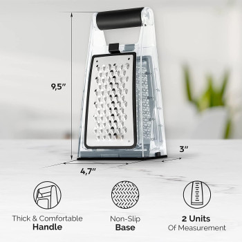 Kiloko Cheese Grater With Container Plus Free Safety Glove And Vegetable Peeler - Box Grater Cheese Shredder - Cheese Grater With Handle - Graters For Kitchen Stainless Steel Food Grater (Black), 1 Year Warranty