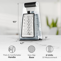 Kiloko Cheese Grater With Container Plus Free Safety Glove And Vegetable Peeler - Box Grater Cheese Shredder - Cheese Grater With Handle - Graters For Kitchen Stainless Steel Food Grater (Black), 1 Year Warranty