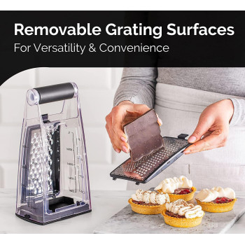 Kiloko Cheese Grater With Container Plus Free Safety Glove And Vegetable Peeler - Box Grater Cheese Shredder - Cheese Grater With Handle - Graters For Kitchen Stainless Steel Food Grater (Black), 1 Year Warranty