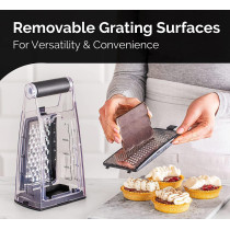 Kiloko Cheese Grater With Container Plus Free Safety Glove And Vegetable Peeler - Box Grater Cheese Shredder - Cheese Grater With Handle - Graters For Kitchen Stainless Steel Food Grater (Black), 1 Year Warranty