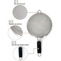 Makerstep Fine Mesh Strainer Set Of 3, Stainless Steel 3.38, 5.5, 7.87 Inch Strainers Wire Sieve Sifter With Insulated Handle Strainers For Kitchen Gadgets Tools Premium Colanders, Sifter, 1 Year Warranty