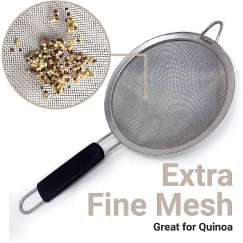Makerstep Fine Mesh Strainer Set Of 3, Stainless Steel 3.38, 5.5, 7.87 Inch Strainers Wire Sieve Sifter With Insulated Handle Strainers For Kitchen Gadgets Tools Premium Colanders, Sifter, 1 Year Warranty