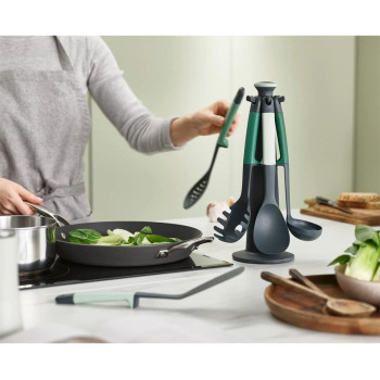 Joseph Joseph Elevate - Kitchen Tools & Gadgets Carousel 6 Piece Utensil Set With Rotating Stand, Ergonomic Silicone Handles, Non Stick Head - Sage Green, 12, 10540, 1 Year Warranty