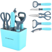 WinCheer Peeler And Cutter Tools Set Of 6, Swivel Vegetable Kitchen Gadgets With Holder Multifunction Utensils Set, Include Peeler Fruit Knife Slicer Kitchen Scissor Bottle Opener And Stand Storage Base, 1 Year Warranty