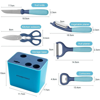 WinCheer Peeler And Cutter Tools Set Of 6, Swivel Vegetable Kitchen Gadgets With Holder Multifunction Utensils Set, Include Peeler Fruit Knife Slicer Kitchen Scissor Bottle Opener And Stand Storage Base, 1 Year Warranty