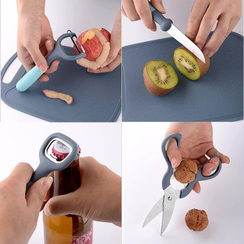 WinCheer Peeler And Cutter Tools Set Of 6, Swivel Vegetable Kitchen Gadgets With Holder Multifunction Utensils Set, Include Peeler Fruit Knife Slicer Kitchen Scissor Bottle Opener And Stand Storage Base, 1 Year Warranty