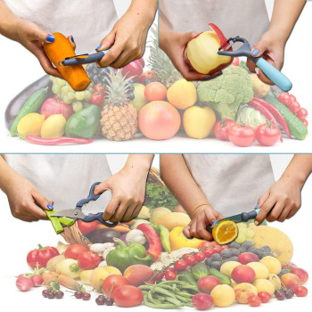 WinCheer Peeler And Cutter Tools Set Of 6, Swivel Vegetable Kitchen Gadgets With Holder Multifunction Utensils Set, Include Peeler Fruit Knife Slicer Kitchen Scissor Bottle Opener And Stand Storage Base, 1 Year Warranty