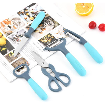 WinCheer Peeler And Cutter Tools Set Of 6, Swivel Vegetable Kitchen Gadgets With Holder Multifunction Utensils Set, Include Peeler Fruit Knife Slicer Kitchen Scissor Bottle Opener And Stand Storage Base, 1 Year Warranty