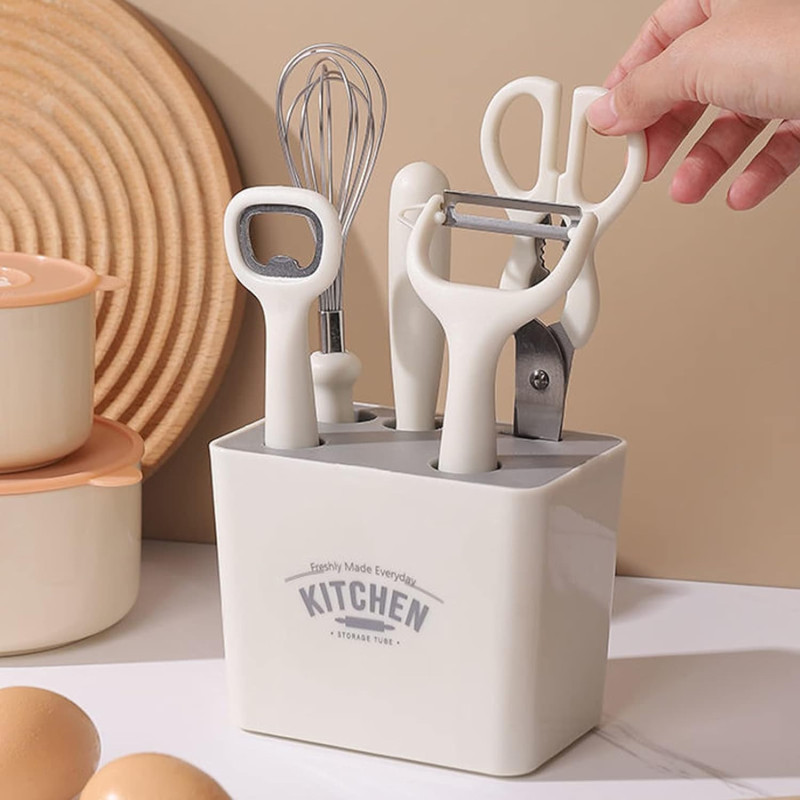 Varipos Kitchen 6-Piece Set With Storage Seat Utensils Set For Cookware Multifunctional Utility Gadget Fruit Complementary Food Tool Combination Set, 1 Year Warranty