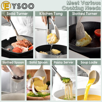 Eysoo Kitchen Cooking Utensils 34 Pcs Set Silicone Kitchen Gadgets Tools Set With Holder For Non-Stick Cookware Heat-Resistant Silicone Spatula Tools Set With Stainless Steel Handle (Beige), 1 Year Warranty