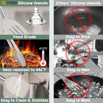 Eysoo Kitchen Cooking Utensils 34 Pcs Set Silicone Kitchen Gadgets Tools Set With Holder For Non-Stick Cookware Heat-Resistant Silicone Spatula Tools Set With Stainless Steel Handle (Beige), 1 Year Warranty