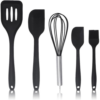 Wolii Silicone Utensil Set-5 Piece Wolii Silicone Cooking Utensils-Nonstick Kitchen Utensils With Spatula,Kitchen Gadgets Cookware Sets-Great Kitchen Tool Sets For Baking Dessert And Mixing, 1 Year Warranty