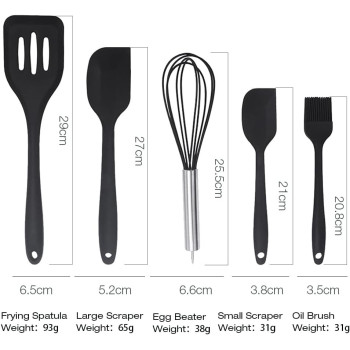Wolii Silicone Utensil Set-5 Piece Wolii Silicone Cooking Utensils-Nonstick Kitchen Utensils With Spatula,Kitchen Gadgets Cookware Sets-Great Kitchen Tool Sets For Baking Dessert And Mixing, 1 Year Warranty