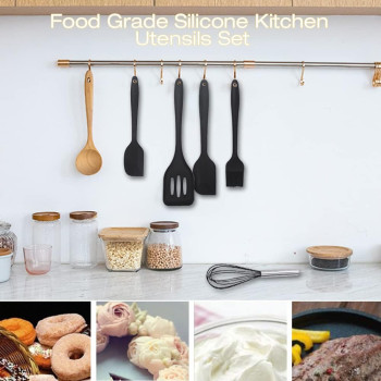Wolii Silicone Utensil Set-5 Piece Wolii Silicone Cooking Utensils-Nonstick Kitchen Utensils With Spatula,Kitchen Gadgets Cookware Sets-Great Kitchen Tool Sets For Baking Dessert And Mixing, 1 Year Warranty