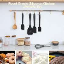 Wolii Silicone Utensil Set-5 Piece Wolii Silicone Cooking Utensils-Nonstick Kitchen Utensils With Spatula,Kitchen Gadgets Cookware Sets-Great Kitchen Tool Sets For Baking Dessert And Mixing, 1 Year Warranty