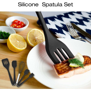Wolii Silicone Utensil Set-5 Piece Wolii Silicone Cooking Utensils-Nonstick Kitchen Utensils With Spatula,Kitchen Gadgets Cookware Sets-Great Kitchen Tool Sets For Baking Dessert And Mixing, 1 Year Warranty