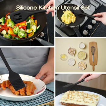 Wolii Silicone Utensil Set-5 Piece Wolii Silicone Cooking Utensils-Nonstick Kitchen Utensils With Spatula,Kitchen Gadgets Cookware Sets-Great Kitchen Tool Sets For Baking Dessert And Mixing, 1 Year Warranty