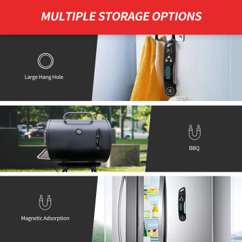 Doqaus Digital Meat Thermometer, Instant Read Food Thermometer With Backlight Lcd Screen, Foldable Long Probe & Auto On/Off, Meat Thermometer Probe For Kitchen, Bbq, Water, Milk, Cooking Food (Black), 1 Year Warranty