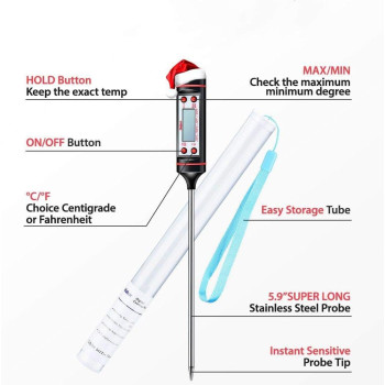Ewinner Sincher Meat Thermometer, Cooking Thermometer With Instant Read, Lcd Screen, Hold Function For Kitchen Food Smoker Grill Bbq Candy Milk Water, Black, 1 Year Warranty