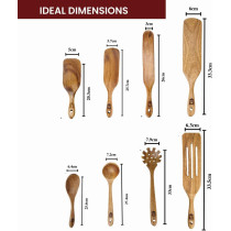 Nice Twice Kitchen Utensils Set - 8 Piece Natural Acacia Wooden Spatula Set - Heat Resistant Non Stick Wood Cookware For Stirring & Mixing, 1 Year Warranty
